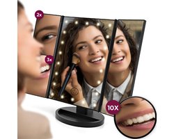Gadgy Make Up Spiegel – Spiegel Verlichting 10x vergroting - Cosmetica Spiegel - Scheerspiegel - Staand met 2 Vergrootspiegels - op Batterijen of USB (kabel incl) - Cadeautje voor Haar