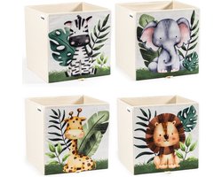 Gadgy Opbergmanden Kinderkamer - Set van 4 Opbergboxen voor Kallax Kast - Speelgoed Opbergdoos - 33x33x33 CM - Speelgoedmand BabyKamer Dozen - Dierenmotief Inzetbakken