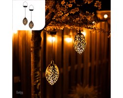 Gadgy Solar Hangende Oosterse Lantaarn 2st. - Solar Tuinverlichting op Zonneenergie – Led Buitenverlichting met Dag/Nacht Sensor - Tuinlantaarn - Brons - Metaal