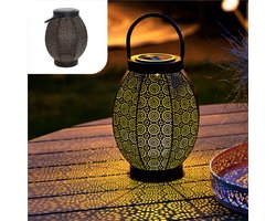 Gadgy Solar Lantaarn Bloem - Solar Tuinverlichting op Zonneenergie - Led Buitenverlichting met dag/nacht Sensor - Tafellamp - Hanglamp - Tuinlantaarn - 24 x Ø 18.5 cm - Zwart - Metaal - Moederdag Cadeautje