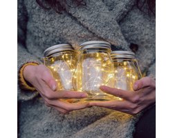 Gadgy Solar Lantaarn Jar Fairy Lights - Solar Tuinverlichting op Zonneenergie - Tuinlantaarn met dag/nacht Sensor - 3 glazen potjes met Led String Verlichting - Buitenverlichting