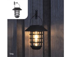 Gadgy Solar Tafellamp en Wandlamp Bijenkorf - Lantaarn met Wandhaak - Solar Tuinverlichting op Zonneenergie Buiten - Led Buitenverlichting met Sensor - Zwart Metaal