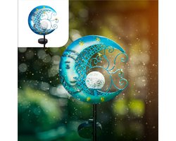 Gadgy Solar Tuinverlichting Maan met Tuinsteker - Solar Buitenlamp Tuinbeeld - Tuinverlichting op Zonneenergie - Solar Lamp Tuin, Terras & Balkon - Tuinfakkels Zonne Energie - Tuinlamp Led Buiten - Blauw