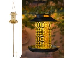 Gadgy Solar Tuinverlichting met Vogelvoederhuisje – Hangend of met Grondspies – Buitenverlichting op Zonneenergie - Goud – Waterdicht - Metaal - 87 cm