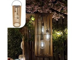 Gadgy Solar Tuinverlichting op Zonne-energie – Rotan Lantaarn voor Buiten – Hanglamp of Tafellamp – Spatwaterdicht – Sfeerverlichting voor Tuin, Balkon of Terras - Bruin – Ø17 x 41 cm – Dag/Nacht Sensor