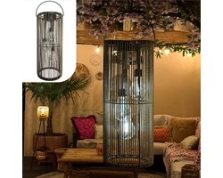 Gadgy Solar Tuinverlichting op Zonne-energie – Rotan Lantaarn voor Buiten – Hanglamp of Tafellamp – Spatwaterdicht – Sfeerverlichting voor Tuin, Balkon of Terras - Donker Bruin – Ø17 x 41 cm – Dag/Nacht Sensor