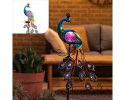 Gadgy Solar Tuinverlichting Pauw met Tuinsteker - Solar Buitenlamp Tuinbeeld - Solar Lamp Led Tuin, Terras & Balkon - Tuinfakkels Zonne Energie - Tuinverlichting op Zonneenergie - Solar Buitenlamp Tuinbeeld - Tuinbeelden voor Buiten - Tuinlantaarn