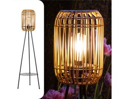 Gadgy Solar Tuinverlichting Staande Lamp Terras - Buitenlamp Zonne Energie Balkon & Tuin - Driepoot Tuinlamp Led Buiten met USB-aansluiting - Tuinverlichting op Zonneenergie - Lantaarn voor Buiten Verlichting - Tuinlampen - Rattan