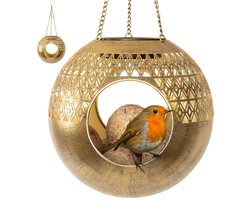 Gadgy Solar Tuinverlichting Vogelvoederhuisje – Hangend Lantaarn – Buitenverlichting op Zonneenergie – Goud – 6-8 uur Brandduur - Waterdicht