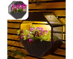 Gadgy Solar Wandlamp met Bloembak – Tuinverlichting op Zonneenergie – Buitenlamp met LED – 30x30 cm – Zwart