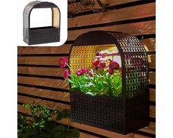 Gadgy Solar Wandlamp met Uitneembare Bloembak – Tuinverlichting op Zonneenergie – Warm Wit LED – 30x25 cm – Zwart Metaal