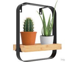 Gadgy Wandplank Metaal Hout Zwart - Wandrek - Wandbox - Wanddecoratie Industrieel - Muurdecoratie - 29x24CM