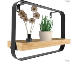 Gadgy Wandplank Metaal Hout Zwart - Wandrek - Wandbox - Wanddecoratie Industrieel - Muurdecoratie Metaal - 39x26.5CM