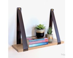 Gadgy Wandplank Zwevend - Wandplank Hout - Wandrekken - Wandplank met Leren Riemen - Boekenplank - Wanddecoratie - Book Shelf 50x15CM