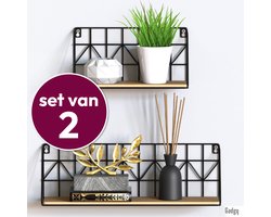 Gadgy Wandrekken Industrieel - Set van 2 - Wandrek Zwart met Hout - Wanddecoratie Woonkamer - Muurdecoratie Metaal - Wandplank zwevend voor Slaapkamer - Boekenrek – 30 en 45 cm
