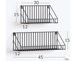 Gadgy Wandrekken set 2 st - Wandrek Zwart Metaaldraad - Wanddecoratie Industrieel - Muurdecoratie Metaal - Wandplank zwevend – 30 en 45 cm