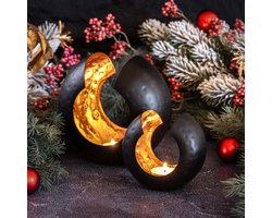 Gadgy Waxinelichthouder Rond - Theelichthouder Set van 2 - 17&12.5CM - Kaarsenhouders voor Waxinelichten - Metaal - Zwart / Goud - Cadeautje voor Haar - Decoratie voor Binnen