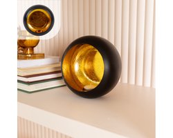 Gadgy Waxinelichthouder Rond - Theelichthouders - Decoratie Woonkamer - Sfeerverlichting Binnen - Kaarsenhouders voor Waxinelichten 17x17 cm - Windlicht Metaal - Zwart/Goud - Cadeau voor Vrouw