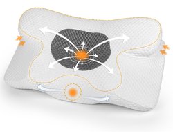 Gaethra Hoofdkussen Memory Foam Neksteunkussen - Orthopedisch & Ergonomisch Kussen 63x34cm - 2 Hoogtes (9/12cm) - Ademend & Wasbaar - Geschikt voor Rug- Zij- en Buikslapers - Voor Nekpijn