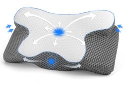 Gaethra Hoofdkussen Memory Foam Neksteunkussen - Orthopedisch & Ergonomisch Kussen 63x34cm - 2 Hoogtes (9/12cm) - Ademend & Wasbaar - Geschikt voor Rug- Zij- en Buikslapers - Voor Nekpijn