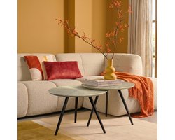 Gaffi Bijzettafel Set 2 Rond Goudkleurig MDF Zwart Metaal