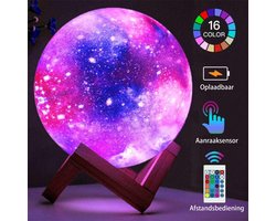 Galaxy Maanlamp Draadloos - Tafellamp met Led Verlichting - Moon Planeet Lamp - 15cm - 16 Dimbare LED Kleuren & Afstandsbediening - Extra Realistisch