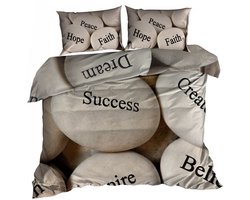 Galeria Pościeli - 3D Satijnen Dekbedovertrek - 140x200cm - Katoen - Stenen met Opschriften