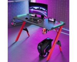 game bureau - 140X60X73cm - Gaming Desk met Led Verlichting - game Desk- computer Tafel
