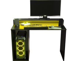 Game Bureau Gaming Desk met LED Verlichting Tafel Computer Bureau - (LxHxP): 50x90x107 cm - SHOT 2 (Zwart + Gele LED)