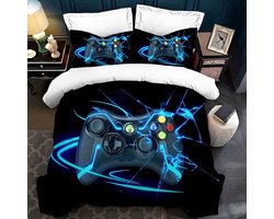 Gamepad Beddengoedset jongens gamer dekbedovertrek set jongens gamepad beddengoedset 3D-effect gamepad print microvezel dekbedovertrek en kussensloop 50 x 75 cm (gamepad 01, 135 x 200 cm)