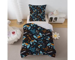Gamer Dekbedovertrek 140 x 200 cm met Ritssluiting, Microvezel Beddengoed voor Eenpersoonsbed met Kussensloop 65 x 65 cm