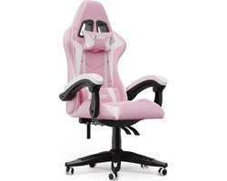 Gamerstoel - Ergonomische gamestoel - Gamerstoel met hoofdsteun en lendenkussen - 90°-135° kantelbaar - Roze