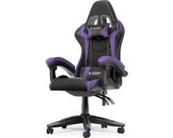 Gamerstoel - Ergonomische gamestoel - Gamerstoel met hoofdsteun en lendenkussen - 90°-155° verstelbaar - Zwart en paars