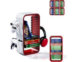 Games Storage Tower Pro - voor maximaal 18 games - met controllerhouder voor maximaal 4 gamepads - Game-accessoires voor PS5, PS4, PS3, Xbox X/S/One, Switch 1 + 2, Switch OLED, BluRay,, Wit