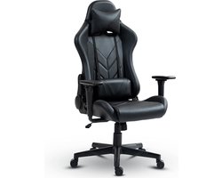 Gamestoel - Game Stoel - Gaming Chair - Bureaustoel - Incl. kantelfunctie tot 180°, 4D-verstelbare armleuningen, lendensteun & hoofdsteun - Zwart