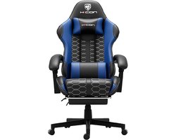 Gamestoel - Gamestoel met Voetsteun - Gaming stoel - Game stoel - Gaming Chair - Verstelbaar - Lambeth - Max Gewicht 150 kg - Blauw - HICON®