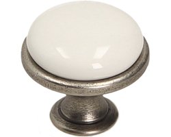 Gamet GP19 Serie - Retro Meubelknop - Gepatineerd Nikkel - Porselein - Engelse Stijl