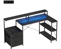 Gaming bureau 165×75,8×91,5 cm zwart metaal computerbureau bureau studiebureau tafel gametafel met LED-verlichting en stopcontact met lade geschikt voor woonkamer slaapkamer studeerkamer en werkruimte