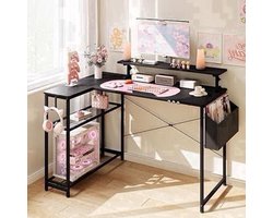 Gaming bureau – Computertafel – Werkbureau – PC bureau – Gaming desk zwart roze – Verhoogde monitorplank – Ingebouwde stopcontacten