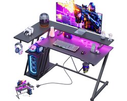 Gaming Bureau met LED Verlichting - 100L x 88H x 65B cm - L-Vormig Hoekbureau met Stopcontact - Met USB en Type-C-poort - Met Bekerhouder & IJzeren Haak - Gaming Desk - Computer Tafel - Gaming Tafel met Monitorstandaard - 3 Laags Opbergrekken - Zwart