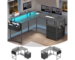 Gaming Bureau met LED Verlichting - 120x120x75cm - L-Vormig Game Bureau met Stopcontact – 2 Non Woven Lade - Gaming Desk - Computer Tafel - Gaming Tafel - Bureau voor Gamen - Zwart