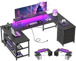 Gaming Bureau met LED Verlichting - Computertafel - Computermeubel - Zwart