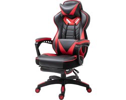 Gaming Bureaustoel – Gaming Stoel – Bureaustoel – Office Chair – Racing Stoel – Verstelbare Rugleuning 170° – Geïntegreerde Voetensteun – Rood/Zwart