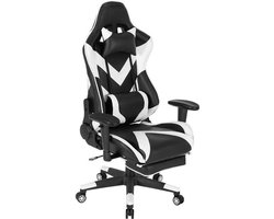 Gaming Stoel - Bureau – Racing - Ergonomische - Verstelbare - met Voetsteun - 155° Ligstand - Nekkussen - Lenden - Kunstleer – 360° Draaibare Wielen - Tot 136 kg Draagvermogen - Grijze Stof