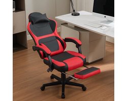 Gaming stoel - Bureaustoel - Ergonomische stoel – Voetsteun –Lendenkussen – Opbergvak - Gasveer - Thuiskantoor - 77x25,5x59 cm- 1 stuk-Zwart-rood