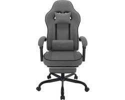 Gaming Stoel - Bureaustoel - Gaming Stoel met Voetsteun - Ergonomische - Draaibare - 150 kg Capaciteit - Verstelbare - Rugleuning - Lendenkussen - Grijze Tech Stof