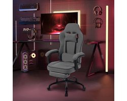 Gaming Stoel - Bureaustoel - Gaming Stoel met Voetsteun - Verstelbare - Rugleuning - Lendenkussen - Ergonomische - Draaibare - 150 kg Capaciteit - Grijze Tech Stof