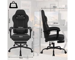 Gaming Stoel - Bureaustoel - Gaming Stoel met Voetsteun - Verstelbare - Rugleuning - Lendenkussen - Ergonomische - Draaibare - 150 kg Capaciteit - Grijze Tech Stof