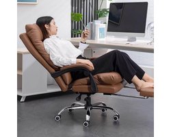 Gaming Stoel Ergonomisch met Voetsteun en Lendenkussen – 175° Verstelbare Bureaustoel voor PC Gaming en Kantoor – Hoge Rugleuning met Hoofdsteun – Draaistoel met PU Leer en 360° Wielen – Bruin – Mobili Bella