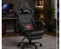 Gaming stoel ergonomisch met voetsteun verstelbaar 90°–155° – bureaustoel gamer met massage lendenkussen, memory foam hoofdsteun, PU-leer, 360° draaibaar, blauw – Vermissen